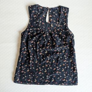 GAP Sleeveless Novelty Birds Silk Blend Blouse Top Semi Sheer, size XS